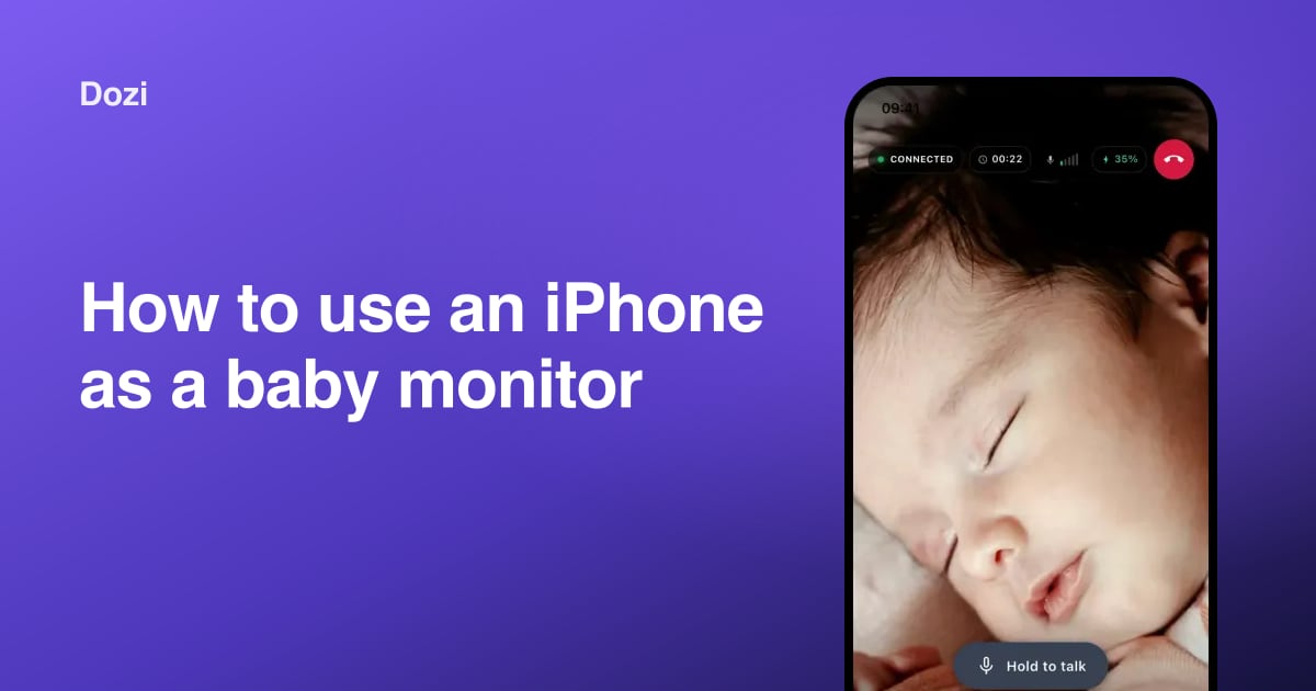 An iPhone showing a live video of a sleeping baby with baby monitor controls