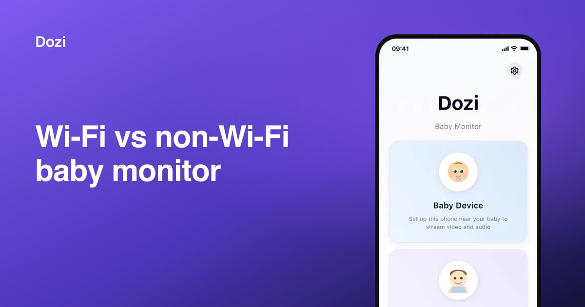A phone showing a baby monitor app's privacy screen: no cloud, no account