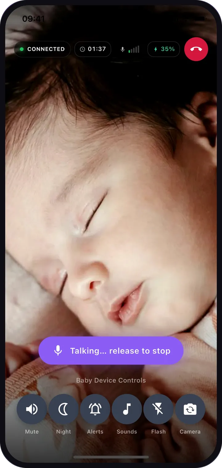 Dozi parent screen while holding to talk to the baby